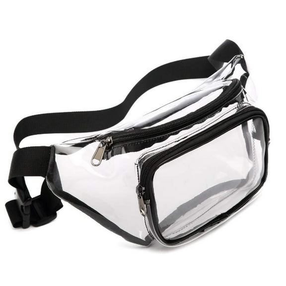 Clear Bag for Stadium Events, Transparent Belt Bag for Women Men, Adjustable Waist Bag for Sports, Concerts, Black