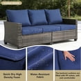 thumbnail image 3 of Decksplore 3-Seat High Back Outdoor Rattan Sofa, All-Weather Brown Wicker Couch with Navy Blue Cushions, Deep Seat Design for Patio Backyard Porch Balcony, 3 of 8