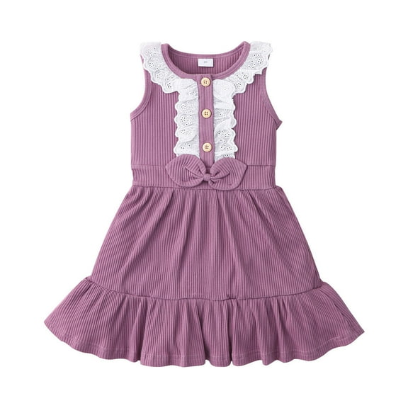 Tbopshirt Toddler Clothing,Toddler Kids Baby Girls Lace Ribbed Sleeveless Bowtie Princess One-piece Dress