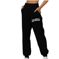 Awdenio Sweatpants for Women LOS ANGELES Printed Pants Fitness Sport Relaxed Loose Elastic Waist Long Joggers Trousers With Pockets