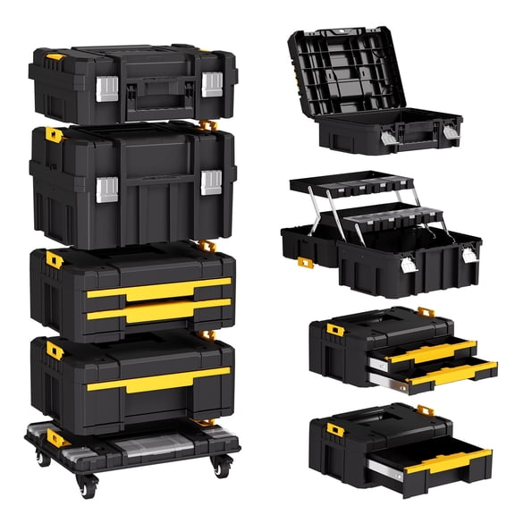 4 Tier Stackable Rolling Tool Box with Wheels, Modular Organizer Storage System with Drawers for Garage & Professional Work