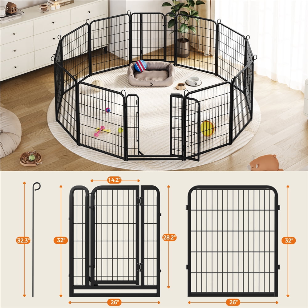 Yaheetech 31.5" H 16-Panel Portable Steel Dog Playpen with 2 Doors, Black