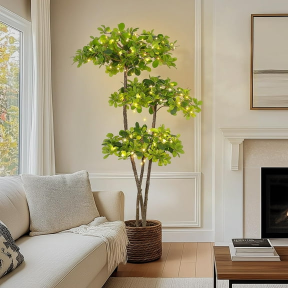 Artificial Plants Indoor, 6FT Fake Black Olive Tree with 100 LED Lights Tall Fake Plants in Plastic Nursery Pot Fake Tree Artificial Trees for Home Decor Office Living Room