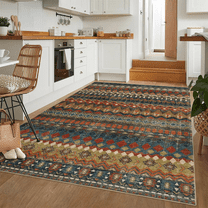 HOMERRY Floral Print Non Slip Area Rug 8' x 10' for Living Room Washable Indoor Carpet, Red/Brown