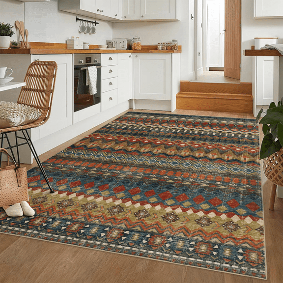 HOMERRY Floral Print Non Slip Area Rug 8' x 10' for Living Room Washable Indoor Carpet, Red/Brown