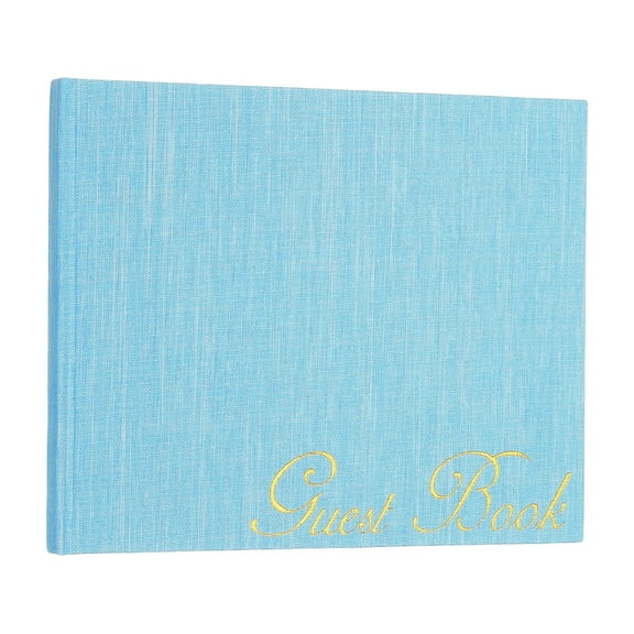 Uxcell Elegant Guestbook, 9"x7" Fabric Wedding Guest Book Stylish Sign in Book with 50 Blank 120GSM Paper for Receptions Birthdays Funerals Special Events, Light Blue