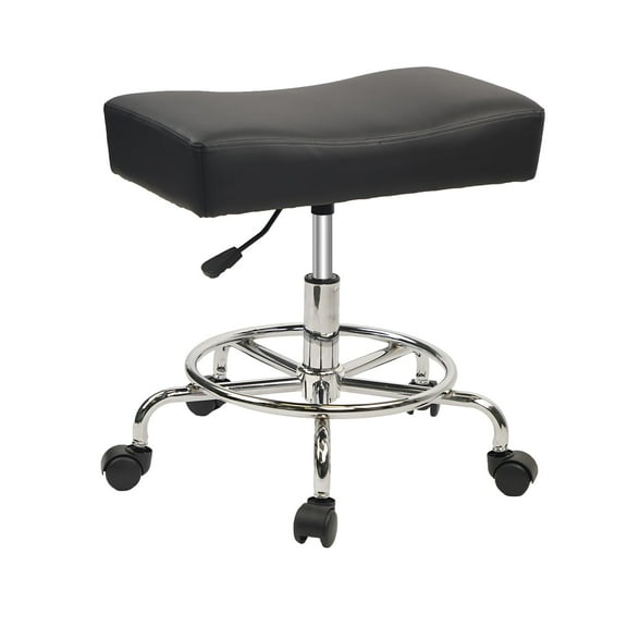 Heavy Duty Extra Wide Rolling Stool PU Leather Thickened Seat Cushion with Foot Rest Adjustable Height Swivel with Wheels for Spa Salon Tattoo Work Massage Barstool, Black, 1 Pack