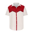 thumbnail image 5 of Ecqkame Summer Shirts for Men Vintage Color Block Button Down Lightweight Tops Casual Loose Short Sleeve Beach Shirts Red XL, 5 of 5