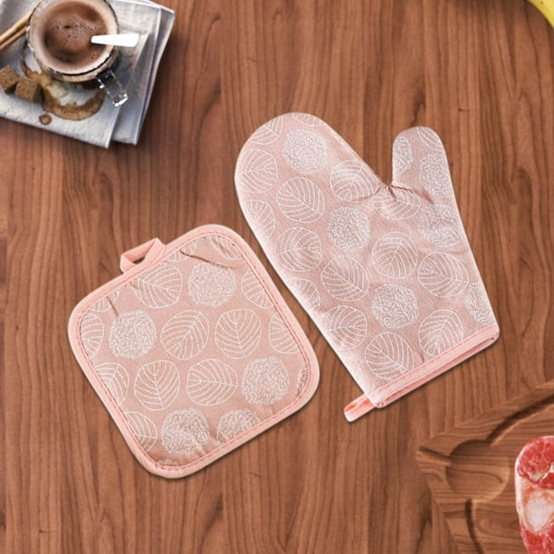 Juego de guantes de horno aislados engrosados y agarraderas - poliéster resistente al calor, verde/rosa/azul, 10,2x4,7 pulgadas, protege manos y encimeras
