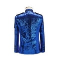 thumbnail image 3 of IYTR Men's Sequined Blazer Gold Chain Decor Long Sleeve Button Up Jacket Party Wedding Formal Prom Suit Blazer Chain Sequin Blue L, 3 of 5
