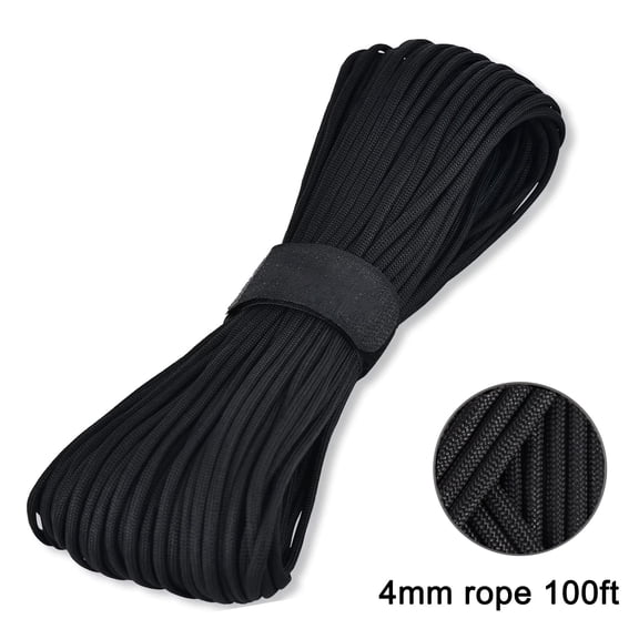 Emlimny Paracord Rope, 7 Strand Type III Parachute Cord, 4mm Paracord 100 ft Nylon Rope,Parachute Cord,Clothesline Rope,Black Rope for Crafting, DIY, Bracelets, Outdoor Gear, Camping, Hiking