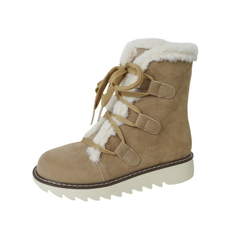 Sexlip Womens Plus Size Snow Boots Plus Size Mid Length Thicken Sole Warm Shoes Winter Flat Bottom Plush Comfortable Shoes White 36