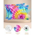 thumbnail image 2 of Hokiten King Size Pillow Cases Set of 2, Pillow Covers for Bed, Colorful Boho Satin Pillowcases with Zipper for Hair/Skin, Pink Yellow Blue Green Tie Dye Abstract Art 20x36 Inches, 2 of 6