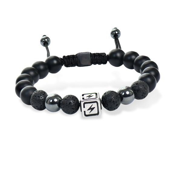 LuckGift Black Beaded Bracelet for Men,Adjustable Natural Stone Jewelry