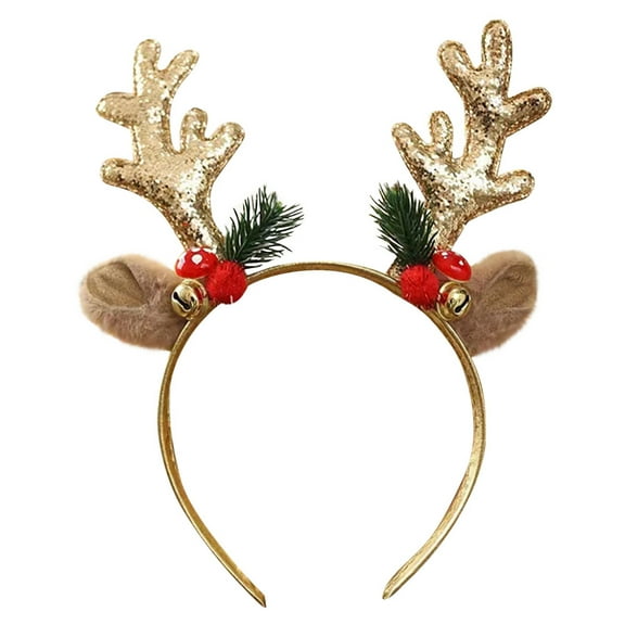 Gold Antler Christmas Headband, Adult & Children Hair Accessories, Sparkling Loose Powder Antler Headdress, Festive Hair Decoration for Christmas Parties, Photoshoots