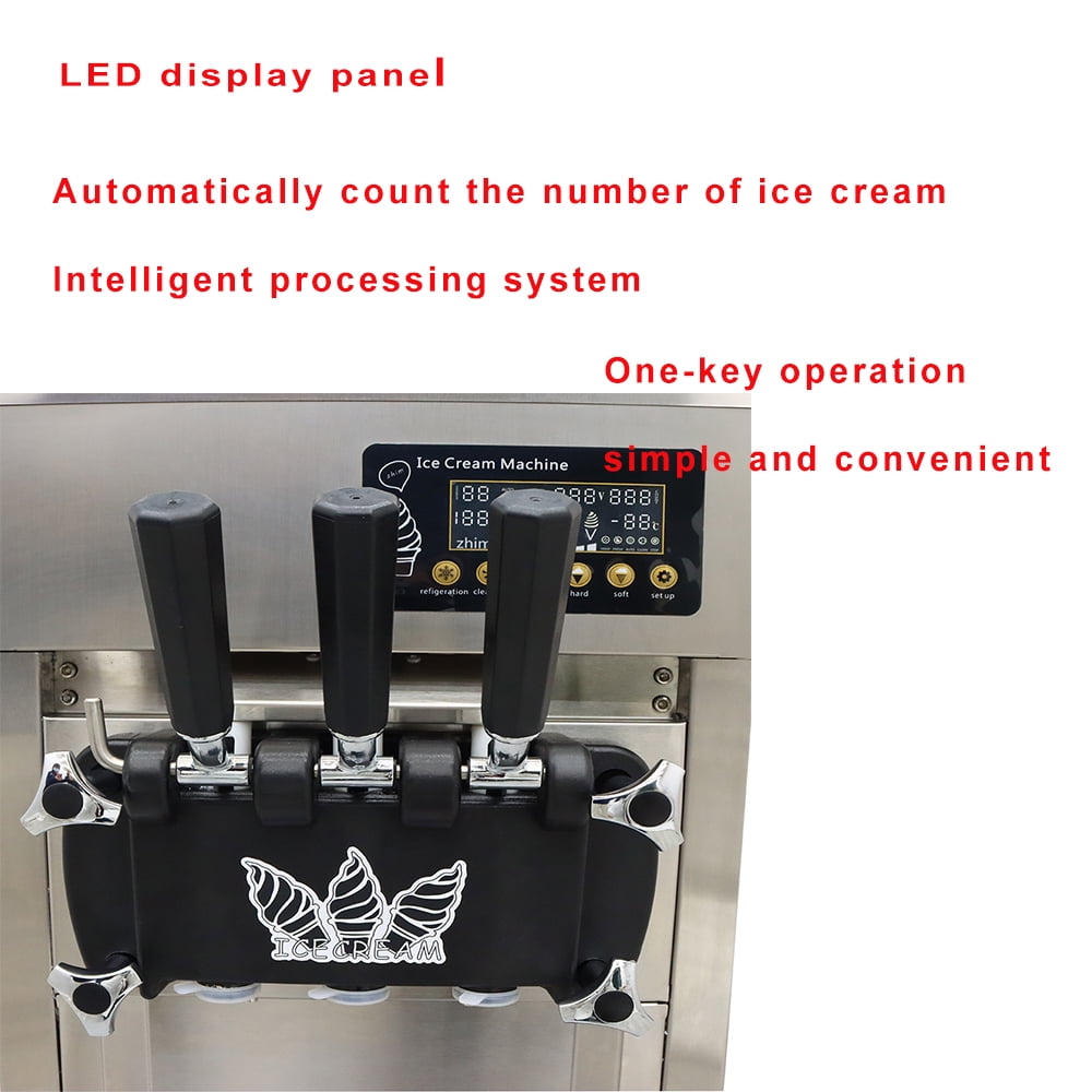 INTSUPERMAI 3 Flavors Soft Ice Cream Maker Frozen Cones Making Machine LED Display Stainless Steel 16-18L/H