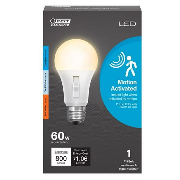 Feit Electric 3010465 A19 E26 Medium LED Motion Activated Bulb - 60 Watt Equiva, Tunable White & Color Changing