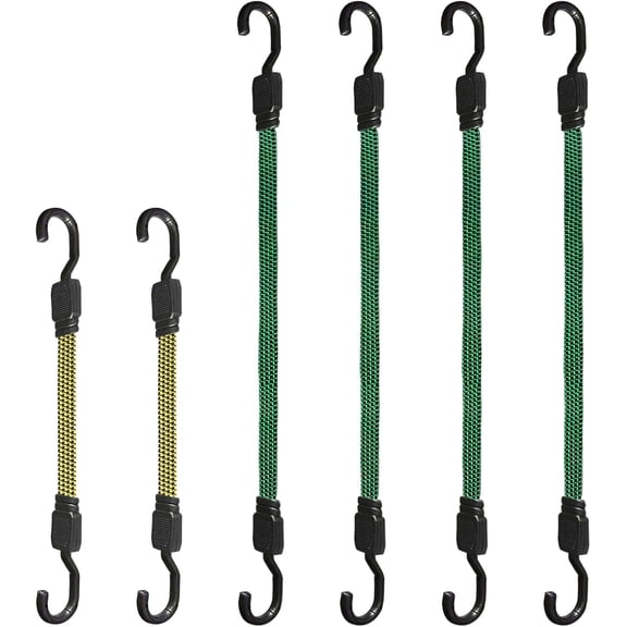 XSTRAP STANDARD 6PCS Flat Bungee Cord Set, Elastic Straps with Hooks Heavy-Duty Cord for Camping, Boating, Truck, Roof Rack, Tarps, Luggage, Outdoor Gear, Securing Cargo