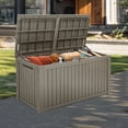 thumbnail image 1 of DEXTRUS Coffre de Terrasse Extérieur en Résine de 180 Gallons, Rangement de Mobilier de Patio Étanche et Verrouillable avec Séparateur Intégré, Brun, 1 of 9