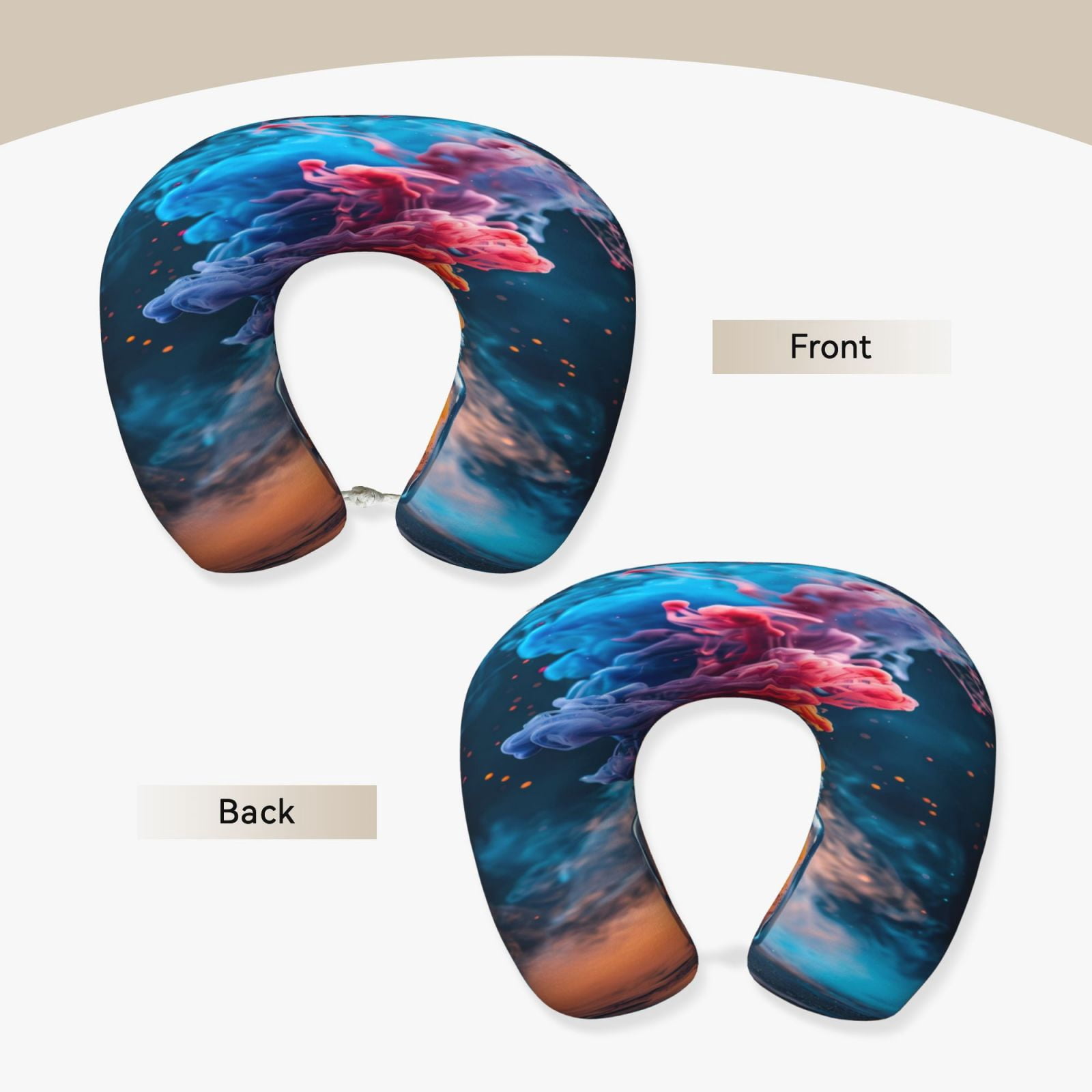 Xecao Modern Art Red And Blue Colors Print Memory Foam Cervical Neck Pillow Versatile U-Shaped Pillows for Home,Office,Camping,Travelling,Soft Washable Cover