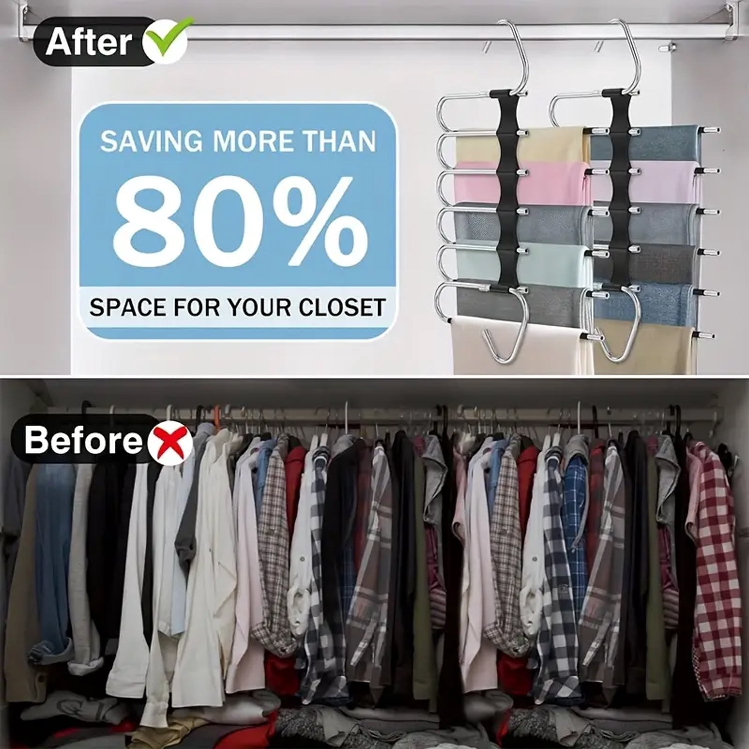 6-Layer Stainless Steel Metal Pants Hangers | Space-Saving Hanger Rack for Men & Women | Folding Clothes Hangers | Multi-Purpose Organizer for Pants, Scarves, Jeans