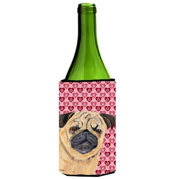 Pug Hearts Love Valentines Day Portrait Wine bottle sleeve Hugger 24 oz.
