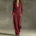 thumbnail image 2 of Edvintorg Wide Leg Jumpsuits for Women Long Sleeve Zip up Casual Rompers with Pant One Piece Romper for Women Xs-2XL Wine, 2 of 8