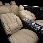 Coverado Beige Car Seat Covers Full Set, Waterproof Premium Leather Front and Back Seat Protectors, Luxury Auto Interior Accessories, Universal Fit Most Cars Sedan SUVs Pick-up Trucks