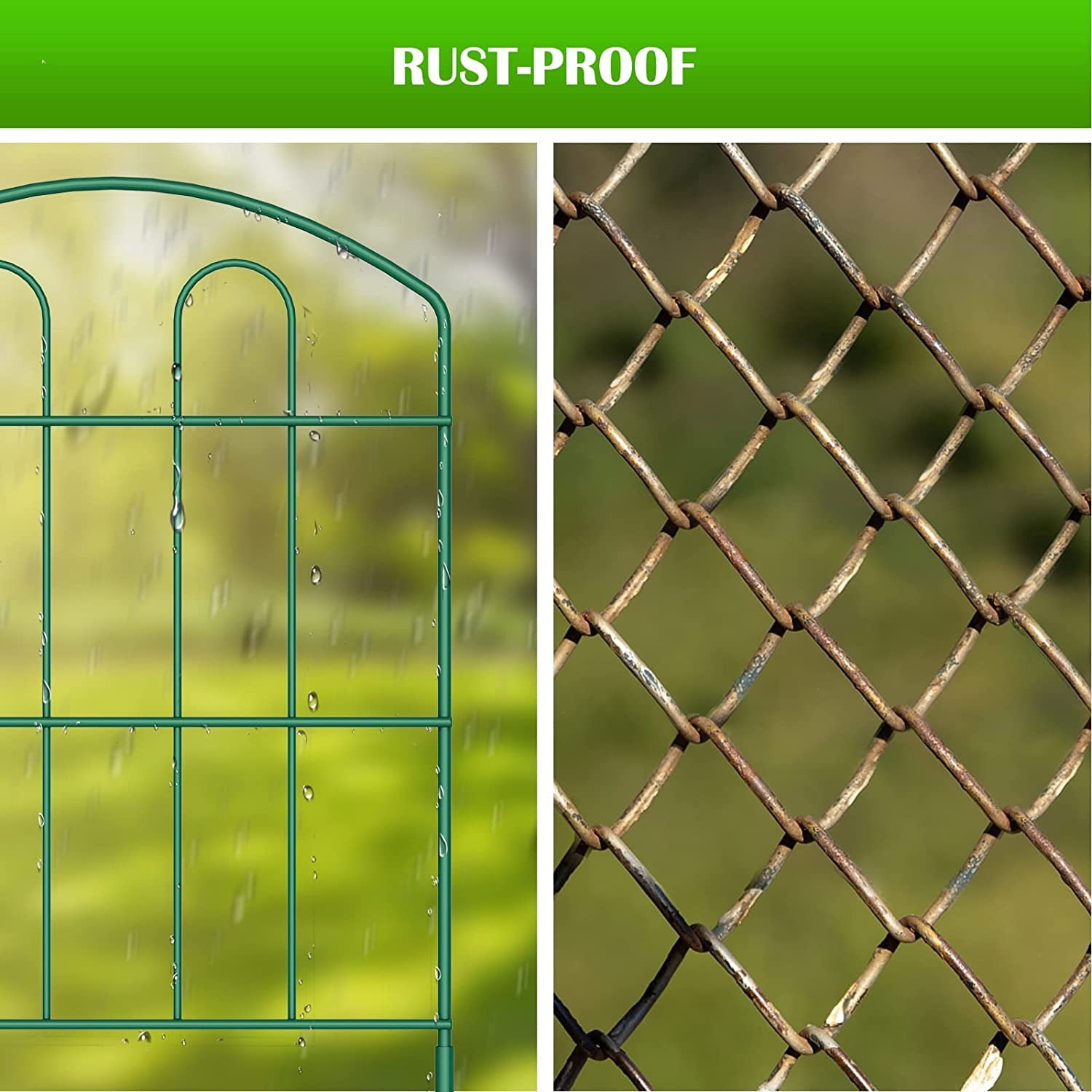 Oumilen 28 pack Garden Fence 23in (H) x 30ft (L) Metal Landscape Border Fence Panels, Green