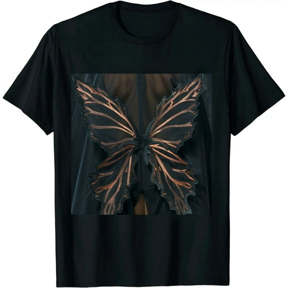 Qinduosi Women's Plus Size Butterfly Embroidered Cut Out Back Half Sleeve T Shirt Casual Tee Tops Black