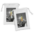 thumbnail image 1 of London Fabric Pouch Set of 2, Big Ben and Westminster Bridge at Night in UK Street River European Look, Small Drawstring Bag for Toiletries Masks and Favors, 9" x 6", Grey Yellow, by Ambesonne, 1 of 2