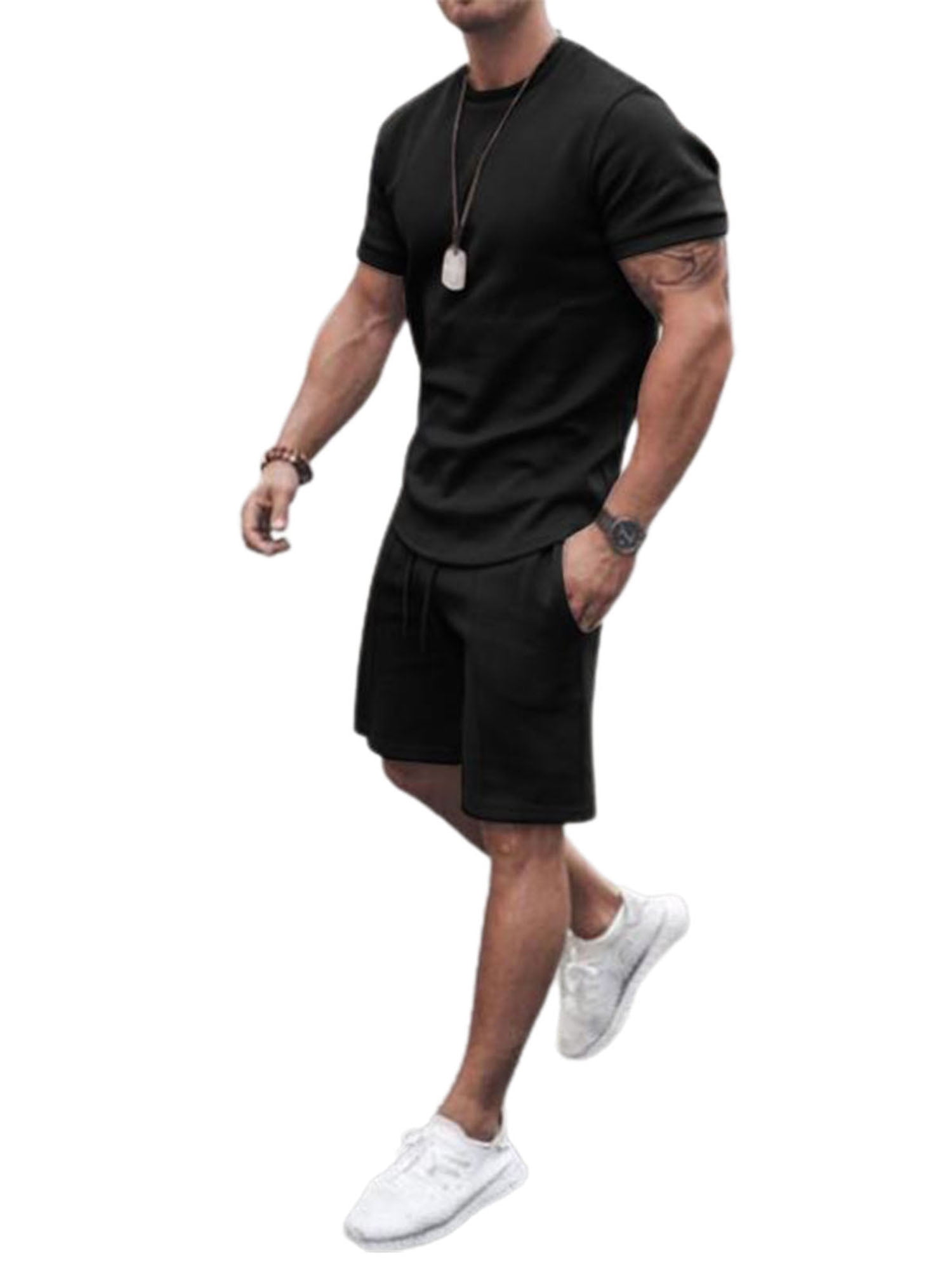 Men Summer Sports Suit Outfits 2 Piece Tracksuit Short Sleeve T Shirts and Shorts Stylish Casual Sweatsuit Set