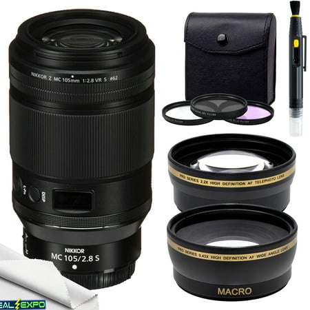 Nikon NIKKOR Z MC 105mm f/2.8 VR S Macro Lens (Nikon Z) + Deal-expo Essential 3pcs filter and Wide angle& Telephoto lens (62mm) Kit