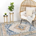 thumbnail image 3 of HAHDAXIA Boho Washable Living Room Rug 3x5 Throw Non-Slip Area for Bedroom Lightweight Thin Rugs Entryway Kitchen Vintage Print Aesthetic Capet Office Bathroom Laundry Room, Persian Blue/Oran, 3 of 6