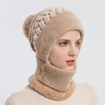 thumbnail image 4 of Aoochasliy Winter Scarfs Christmas Clearance Woman's Warm Neck Guard Head Guard Knitted Hat Scarf Mask In One Hairball Woolen Cap, 4 of 9