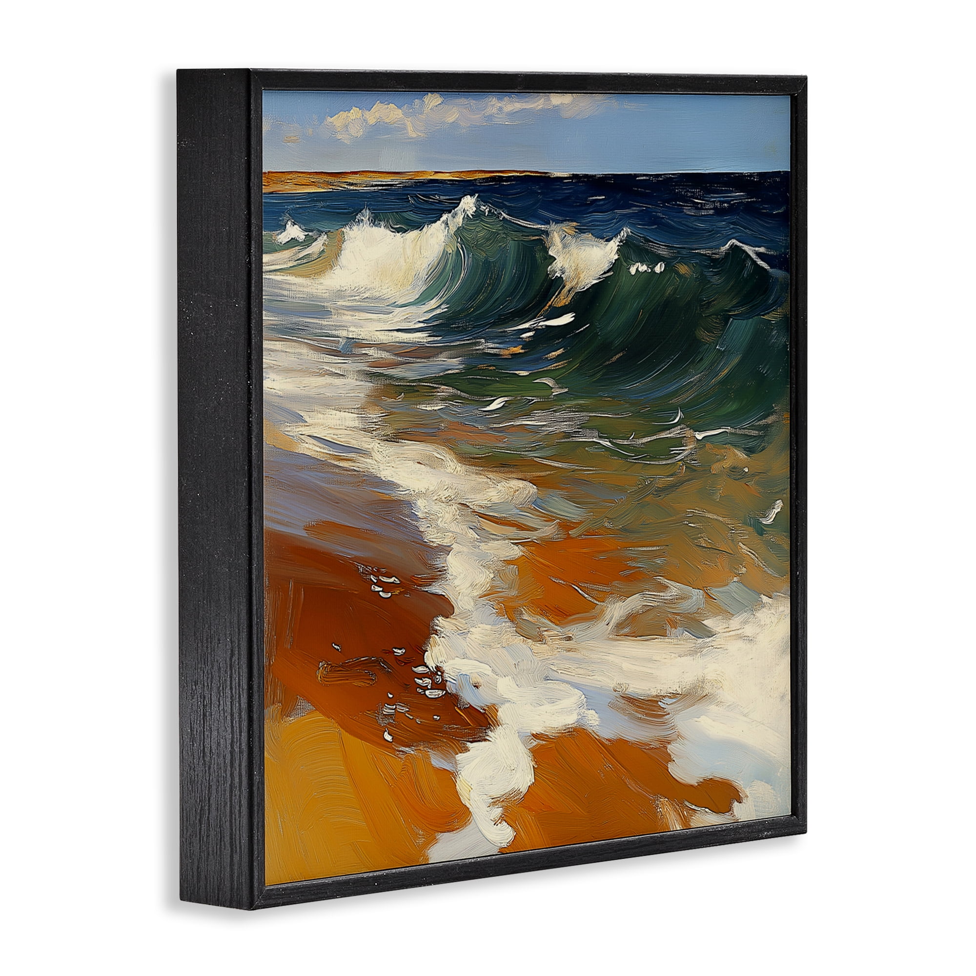 Stupell Industries Glassy Ocean Waves Break Black Framed Giclee Art, design by Walker Noble