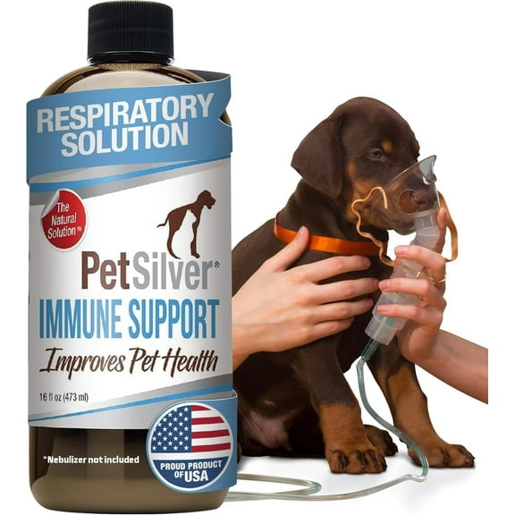 PetSilver Respiratory Solution with Chelated Silver for Cats and Dogs, Gentle Allergen Free Formula, Use with Nebulizer or Syringe, Fragrance and Flavor Free, 16 oz.