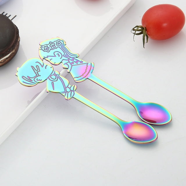 TIMIFIS Drinking Spoon Colorful Spoon Couples Spoons Flatware Coffee Drinking Tools Kitchen Gadget Kitchen Gadgets