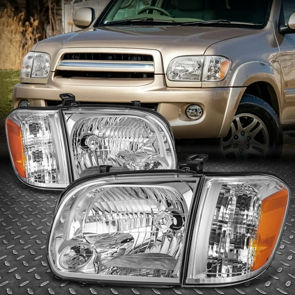 NUVISION for 05-07 Toyota Sequoia Tundra Crew Cab Chrome Headlight W/ Amber Corner Lamps