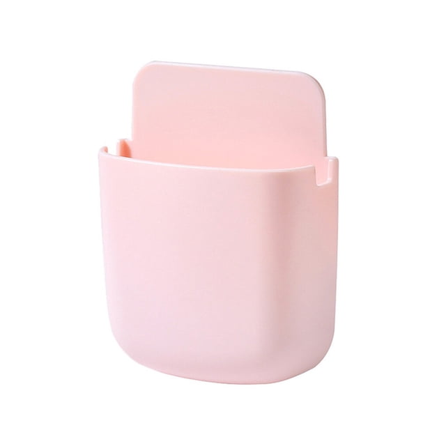 Living Room Remote Control Wall Holder with Charging Hole Office Mobile Phone Controller Garbage Bags ABS Plastic Organizer Box Pink