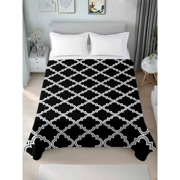 Modern Black Geometric King Size Flat Sheet, Wrinkleproof & Fadeproof Cooling Flat Bed Sheet Only, Abstract Art Morocco Aesthetic Breathable Soft Bedding Top Sheets 105 x 98 Inches