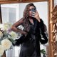 thumbnail image 2 of Women Silk Robes Long Satin Feather Trim Dressing Gown, 2 of 5