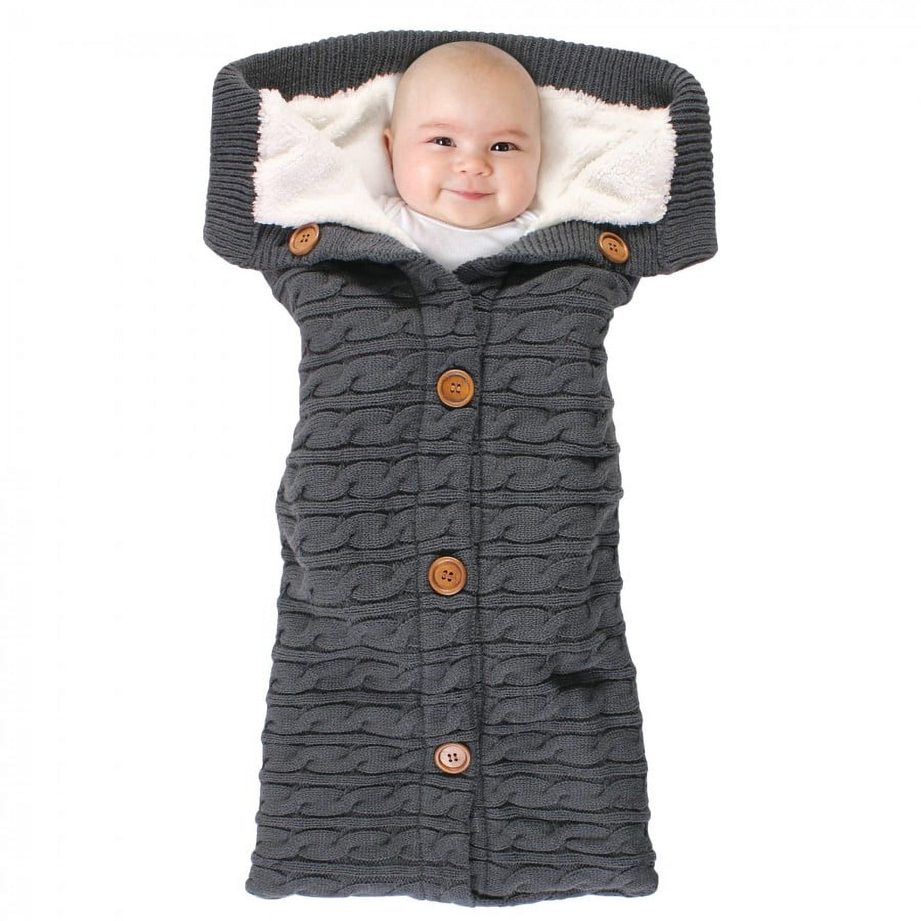 Hudson Baby Infant Boy Faux Shearling Knitted Baby Lounge Stroller Wrap Sack, Charcoal, One Size