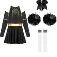 thumbnail image 6 of TiaoBug Womens Cheer Leader Costume Cheering Uniform Long Sleeve Dress with Stockings Black B M, 6 of 7