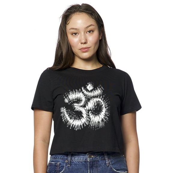 Womens Tie Dye OM American-Made Cute Cropped Yoga Tee Shirt, Extra Small Black