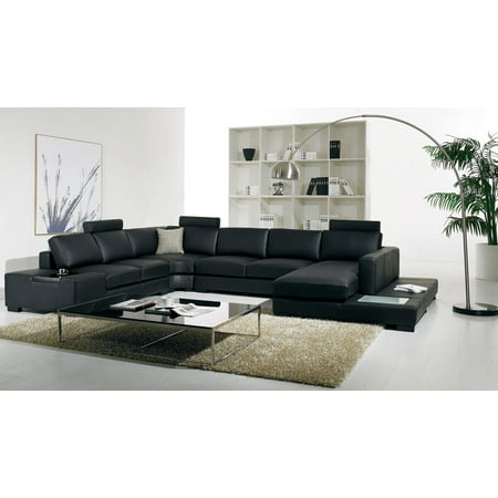 T35 Modern Black Sectional Sofa With 3 Headrests Color Finish T35 Modern Black Sectional Sofa With 3 Headrests Color Finish Bonded Leather