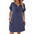 thumbnail image 3 of Women Lace V Neck Casual Boho Dress Comfy Short Sleeve Flowy Hem A Line Beach Dress Navy Blue XXL, 3 of 9