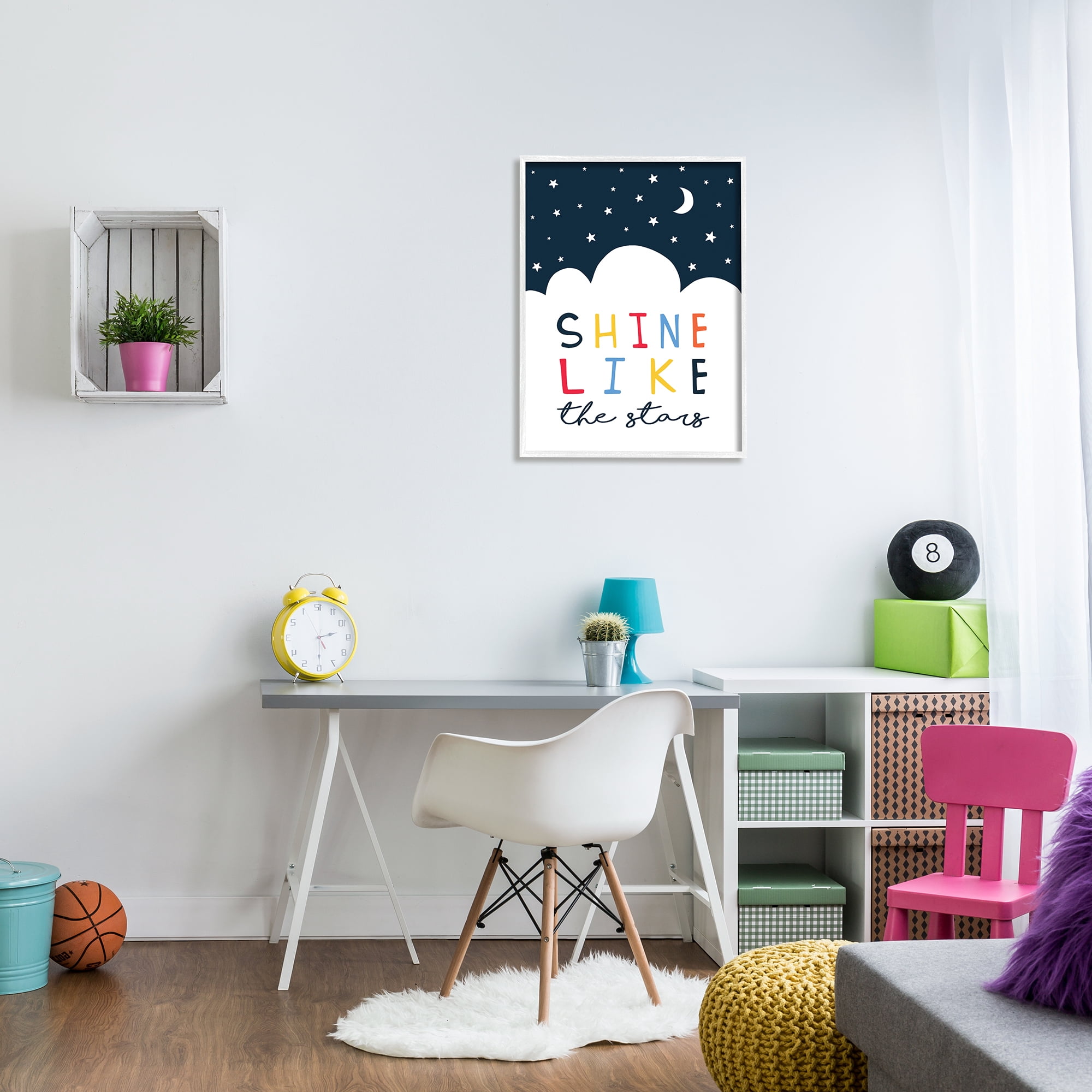 Stupell Industries Shine Like the Stars Sentiments Starry Night Clouds Graphic Art White Framed Art Print Wall Art, 24x30, by Elizabeth Tyndall