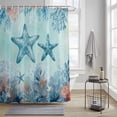 thumbnail image 4 of Summer Starfish Shower Curtains for Bathroom, Teal Orange Ocean Corals Coastal Marine Life Washable Fabric Shower Curtain with Hooks Waterproof Bathroom Decor Sets, 48 x 72 Inches, 4 of 9