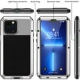 thumbnail image 5 of REQO iPhone 13 Pro Max Metal Case, Heavy Duty Shockproof Tough Rugged Case with Built-in Glass Screen Protector, 360 Full Body Protective Cover for iPhone 13 Pro Max, Silver, 5 of 7